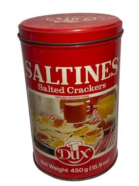 Dux Saltines Tin Canister 450g Red Collectible Container Vintage 8.5" Tall